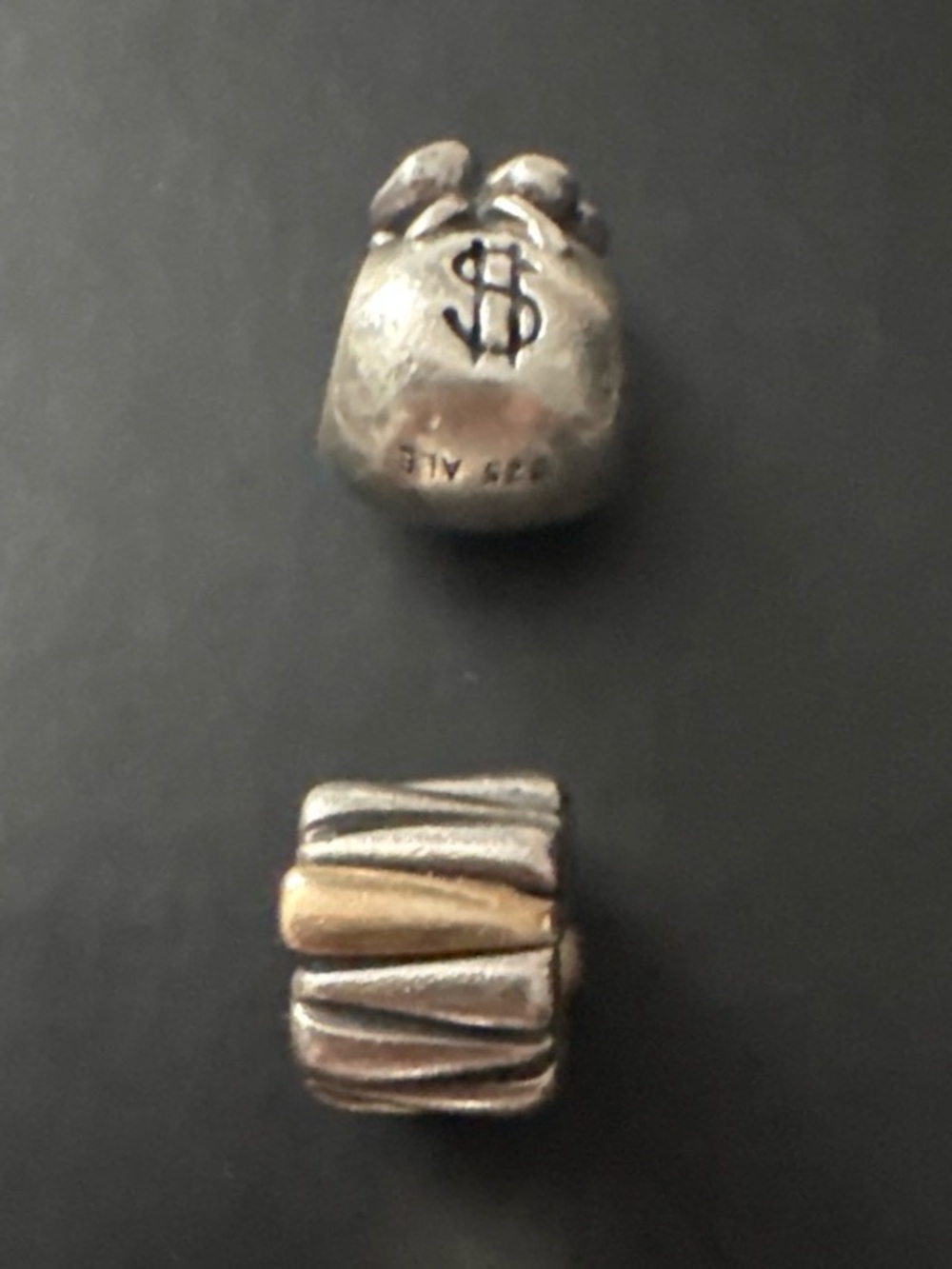Sterling Silver Money Bag Bead Charm - Black Accent